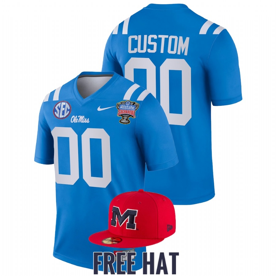 Ole Miss Rebels Men's NCAA Custom #00 Blue Sugar Bowl Free Hat 2022 College Football Jersey XFP5749SR